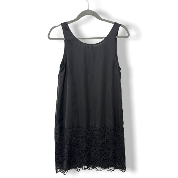 Valette Black Satin Lace Trim Scoop Neck Slip Dress - Picture 4 of 5